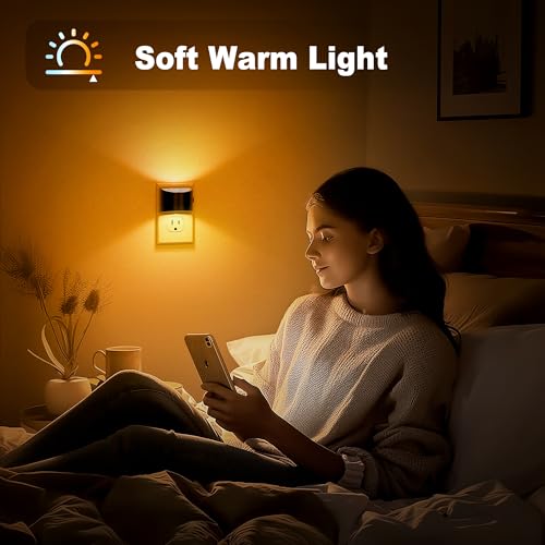 Image of JandCase Night Light, Modern Night Lights Plug into Wall,2 Pack Dusk to Dawn Sensor Nightlight, Amber Brightness Adjustable Nightlight for Kids Bathroom Hallway Kitchen Bedroom Decor