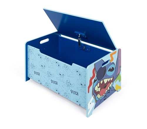ARDITEX - Banc coffre en bois Stitch de Disney – 62,5x40x37cm – Couleur bleu – Idéal pour ranger jouets, vêtements ou objets dans une chambre d’enfant