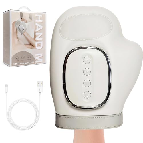 Handmassagegerät mit Thermotherapie,Wireless Handmassagegerät mit Wärme,Wiederaufladbare Hand Massagegerät Elektrisch mit 3 Massage, 5 Presse Ebenen Therapie Handschuh, ideale Geschenke (A)