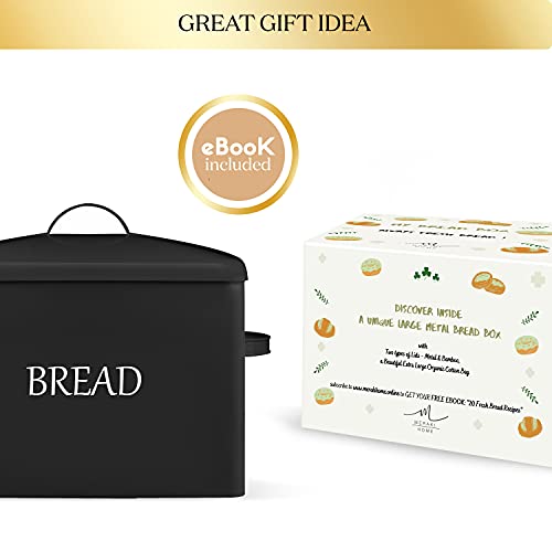Extra Large Bread Box With 2 Lids - Metal Lid & Bamboo Lid - Black Bread Box For Kitchen Countertop - Holds 2+ Loaves - Farmhouse Metal Bread Box - Bread Storage Ventilation Holes - Xxl Bread Bag #TOP5