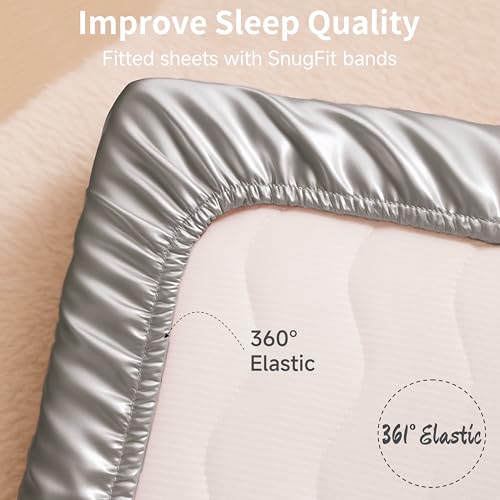 Image of Satin Bassinet Sheet 2 Pack, Great for Baby Hair, Soft Silk Feeling Sheet for Rectangle Cradle Bassinet Mattress Pad, for Boys Girls Gift Newborn and Infant(White & Gray)
