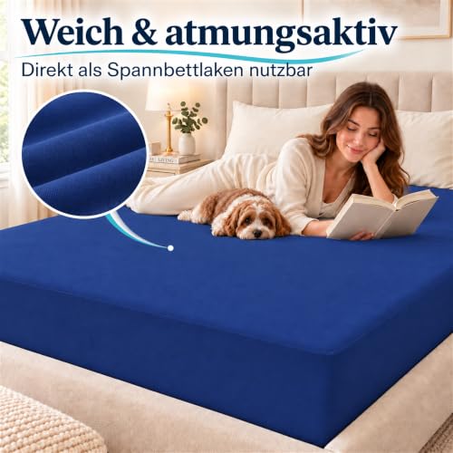 Arcona Matratzenschoner 180x200, Wasserdicht und Atmungsaktiv, Spannbettlaken Stil mit 30cm Tiefe, Nässeschutz Waschbar, Dunkelblau – Ansicht 4