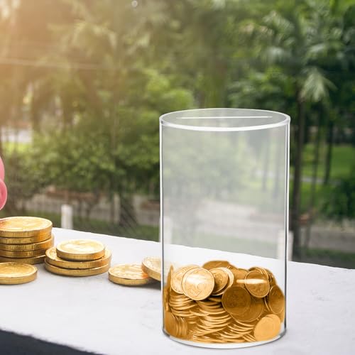 Alcancía de acrílico transparente cilíndrica con superficie lisa para ahorrar en casa 6