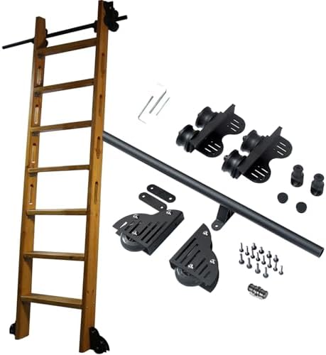 3.3ft-20ft Sliding Ladder Track Kit - Stand Up Black Rolling Library Hardware, Mobile Ladder Rail Accessories for Home Bookshelves & Warehouse (6.6ft/200cm) - No Ladders Included