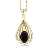 Gem Stone King 10K Yellow Gold Black Onyx and Diamond Teardrop Pendant For Women (0.39 Ct Oval With...