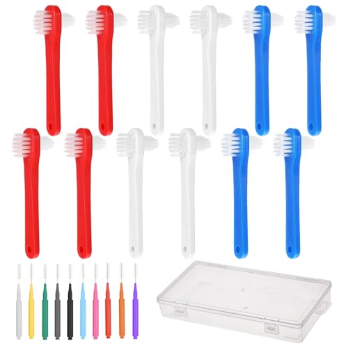 12 Pieza Cepillo Ferula Dental Dentaduras Doble de Dos Caras, Cepillo Protesis Dental Portátil Limpieza Dental Espacios Interdentales Higiene Bucal con 10 Cepillos Interdentales 1 Caja