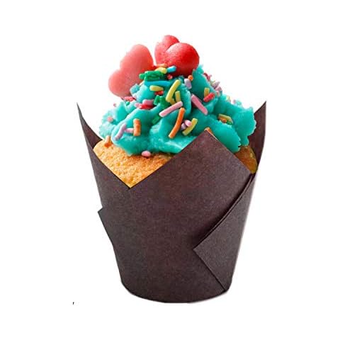 200pcs Tulip Cupcake Baking Cups Grease-Proof Cupcake Muffin Liners Wrappers for Wedding Birthday Party, Standard Size(Brown) Cover