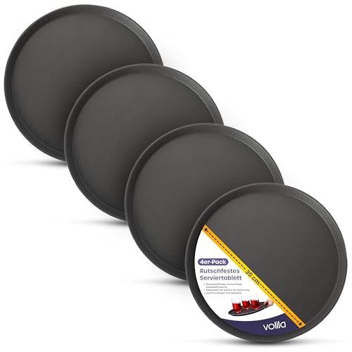 volila Schwarzes Rundtablett - 35cm (4er Pack) Gummiertes rutschfestes Serviertablett für Speisen uâ€¦ – Miniatur