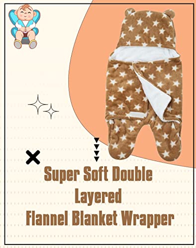 Image of New Born Multi-Purpose Baby Boy's and Baby Girl's Blanket and Sleeping Bag (Brown Star, 0-6 Months)