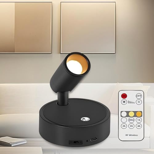 Kambo Luces LED Inalámbricas, Foco Recargable 4000 mAh, Lámpara de Pie Táctil Remoto, Pequeños Foco Artísticos y Luz de Lectura con Temporizador para Planta, Obras de Arte, Habitación, Estar, 1 Pieza
