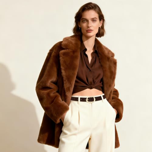 Earnda Chocolate Brown Suede Belt for Women Jeans Gold Buckle Waist Belts L — view 3