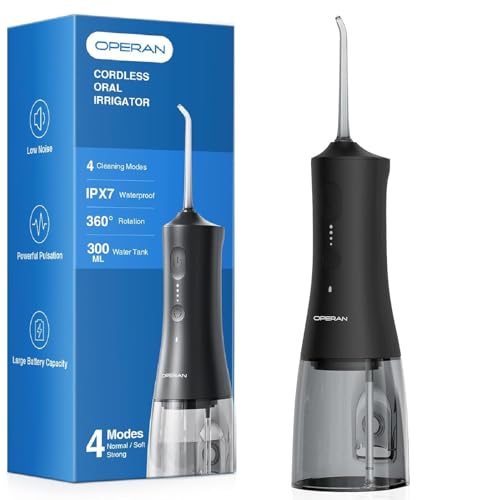 Water Flosser for Teeth, Portable Dental Flosser, IPX7 Waterproof, Cordless, 4 Modes, Lightweight, Large Matte Black Tank,Black+1Pack+1PCS