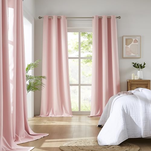 DUALIFE Baby Pink Curtains Blackout 63 Inch Length - Dark Black Out Drapery Room Darkening for Nursery Thermal Insulated Grommet Curtain Panel Pair 34 x 63 Inches Long, 2 Panels - Image 2