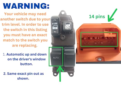SWITCHDOCTOR Window Master Switch for 2004-2008 Toyota Solara 14 Pins (Pin Check Required, Coupe, Convertible, 84820-06052, 84820-06051)