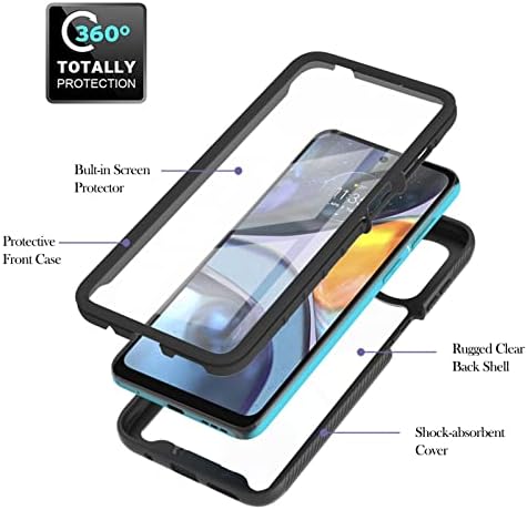 KATUMO Case for Motorola G22 with Screen Protector,360 Full-Body Case,3 in 1 Clear Shockproof Case for Motorola G22 2022 Release 6.5 inch, Black