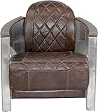 Material: Holz, Aluminium Casa Padrino Art Deco Aluminium Sessel Echtleder Braun Flight Seat - Club Sessel - Lounge Sessel - Flugzeug Flieger Möbel