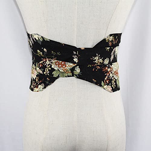 Japanese Floral Wide Belt Corset Obi Tie Waistband for Kimono Yukata Dress Shirt Retro4