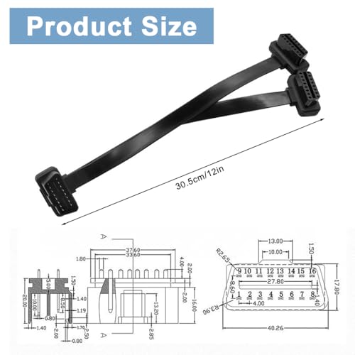 Image of STHIRA OBD2 Spliter 2 in 1 Extension Cable 16-Pin Male to Dual Female OBDII Connector Cable for Automotive Diagnostic Scan Tools, Code Readers, and Monitoring Devices
