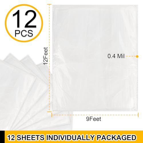 12 Pack Plastic Drop Cloth, 9x12 Ft Plastic Sheeting for Painting, Dust-Proof Tear-Resistant Painters Plastics Tarp Cloth for Furniture Floor Sofa Protector Cover Durable & Thick