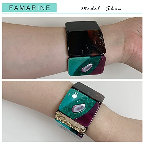 FAMARINE Vintage Tribe Chunky Statment Bangle Bracelet for Women, Geometry Bohemia Colorful Lucite Acrylic Bangle Costume Jewelry for Women2