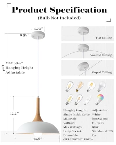 White Modern Dome Pendant Lights 13.8 inch - Image 6