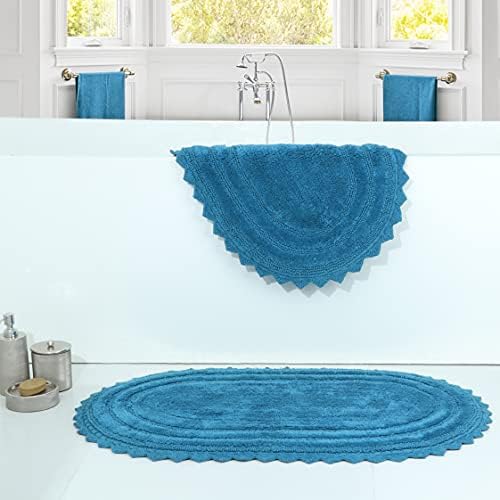 RICH&PRIDE Bathroom Rugs Sets 2 Piece - Luxury Thick Reversible Cotton Bath Mat Ultra Soft Plush Bathroom Rug - Water Absorbent Non-Slip Bathroom Floor Mats (Teal - oval-21x34/17x24)
