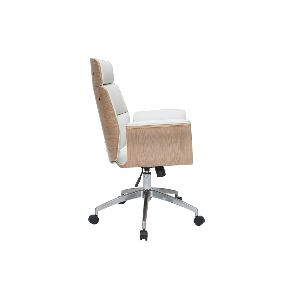 Miliboo Fauteuil de Bureau Design Blanc et Bois Clair Elon