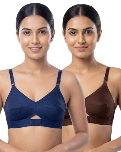 Image of Brida Sajini Women's Cotton Round Stitch Bra | Full Coverage | Single Layered | Non-Padded | Wireless | Saree Bra for Heavy Bust | Daily Use | Combo