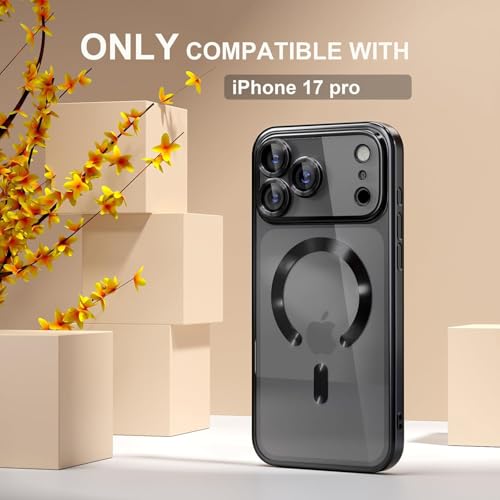Image of VONZEE Compatible with iPhone 17 Pro Case with MagSafe, Transparent Shockproof Back Cover, Anti-Yellow Slim Protective Case with Camera Protection - Black
