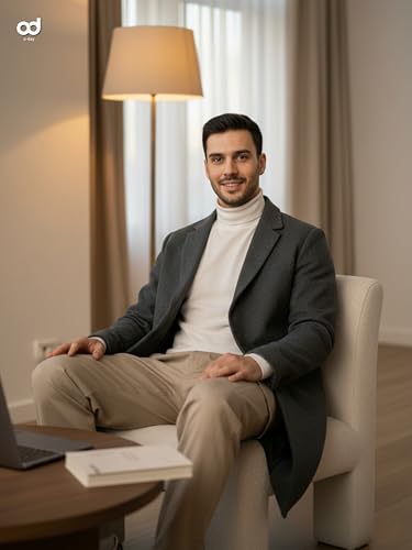 o-day Camiseta de cuello alto para hombre, 100 % algodón cálido – Camiseta de cuello alto para hombre, ajuste cómodo y suave, tallas M-XXL, Color blanco., M