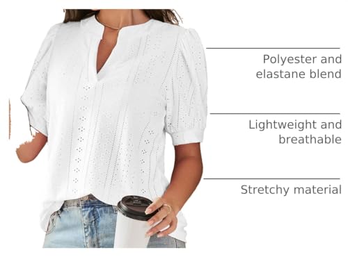 Image of Dokotoo Womens Blouses V Neck Puff Short Sleeve Business Casual Tops
