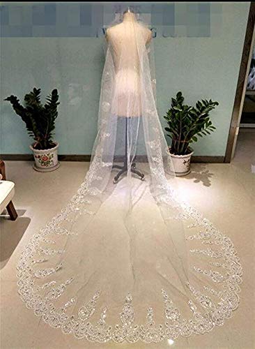 Fenghuavip 1T 3 Meters Ivory Wedding Veils for Bride with Crystals(ivory 3M) - Thumbnail 4