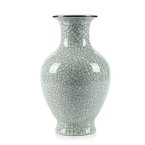 Cracked Grey Vase For Centerpiece, 11.2" Antique Farmhouse Flower Ceramic Vase Elegant - Pampas Grass Vase (White) #TOP30