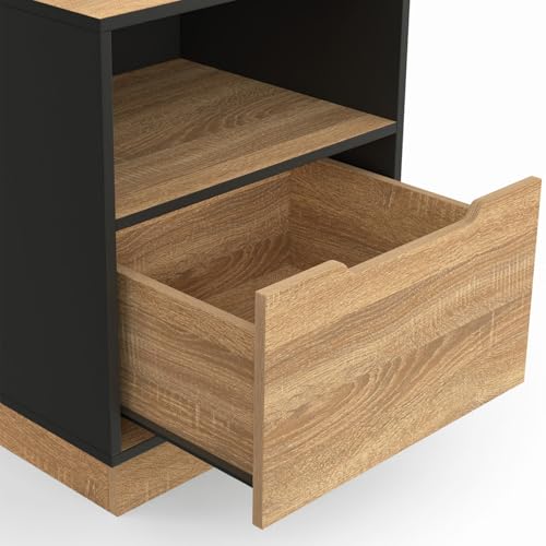 Lot de 2 tables de chevet OXANA 1 tiroir avec niche façon hêtre et - vue 6