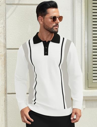 Hardaddy Polo Vintage a Rayas para Hombre Jersey Ligero de Manga Larga con Cuello miniatura 2