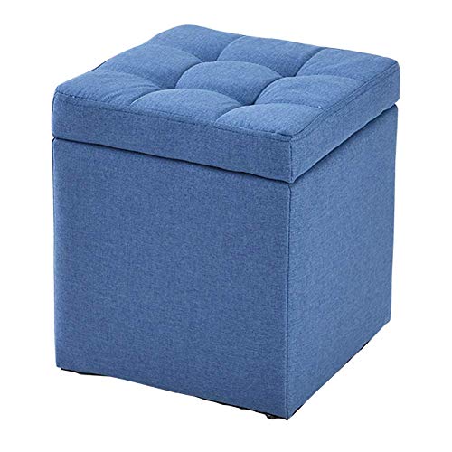 Reposapiés con almacenamiento en forma de cubo azul, banco, caja, baúl, zapateroul, banco, caja, baúl, zapatero, 30 x 30 x 35 cm, multifuncional, bandeja, caja para juguetes, 30 x 30 x 35 cm