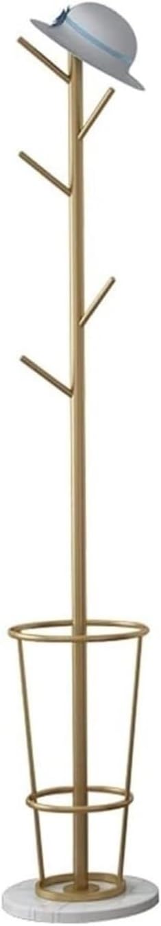 Coat Rack Iron Coat Rack Floor-Standing Tree-Shaped Coat Stand Entrance Hanger Umbrella Stand Marble Base Hallway(Gold+White)
