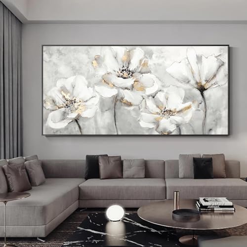 Affiches fleurs blanches art mural de salon moderne haut de gamme avec cadre - 2