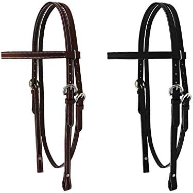 Tahoe Double Stitched Leather Browband Western Headstall, Multiple Colors & Sizes