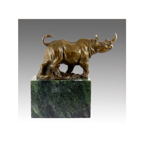 Kunst & Ambiente - Figura de bronce – rinoceronte sobre base de mármol – firmada por Milo – Escultura de animales – Figura de rinoceronte