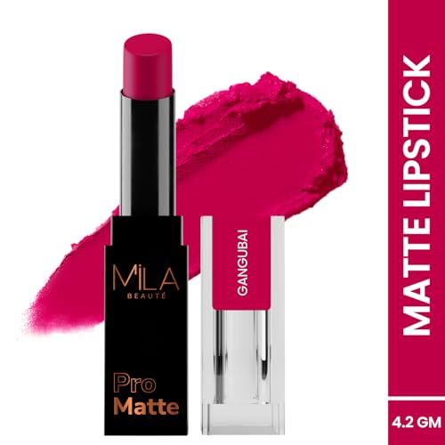 Image of Mila Beaute Pro Matte Lipstick | Highly Pigmented & Long lasting | Semi Matte Finish | Light Weight Lipstick | Single Swipe Application | Luxurious Lip Color | Shade - (Gangubai, 4.2g) (Pack of 2)