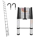16.4ft Telescoping Ladder Aluminum Folding Ladder with 2 Detachable Hooks, Lightweight Portable Extension Ladder for Home, Office, Attic, 330lbs Load Capacity, EN131, Folded Height 3.1ft