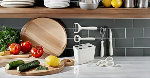 Image of JB'S LAND 6-Piece Kitchen Tool Set with Holder | Stainless Steel Knife, Peeler, Whisk, Scissors & Bottle Opener | Multipurpose Kitchen Gadgets Set | Anti-Slip Handle | Space Saving Organizer