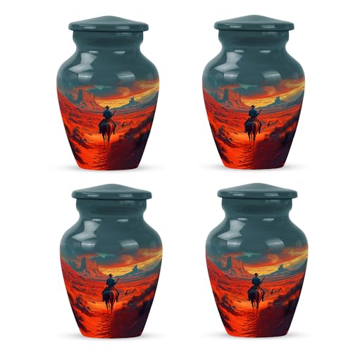 Image of Cowboy Urn - Small Urn for Human Ashes Keepsake - Urn for Ashes Adult Male - Urn for Ashes for Women - Burial Urns for Human Ashes - Cremation Keepsakes for Ashes - Size 3 Inch, Pack of 4