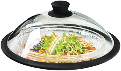 OEC Vented Splatter Guard Microwave Glass Cover with easy grip handle - 100% Food Grade Tempered Glass & BPA Free Silicone rim. Compatible with Plates, Bowls and Meal Prep Containers, Dishwasher Safe - 11” diameter – BLACK
