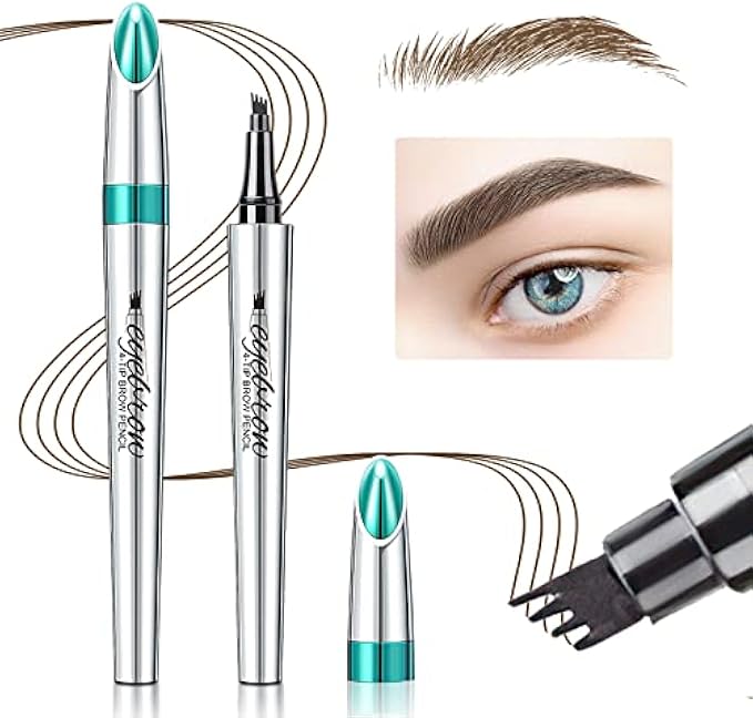 Eyebrow Pencil Eyebrow Microblading Pen - Eye Makeup Eyebrow Pen Micro 4 Point Brow Pen Lift & Snatch Eyebrow Microblading Pen Long-Lasting Waterproof Natural Eyebrow Hair (Dark Brown)