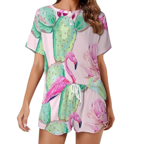 Ensemble de pyjama pour femme premium : élégance flamingo et douceur de nuit