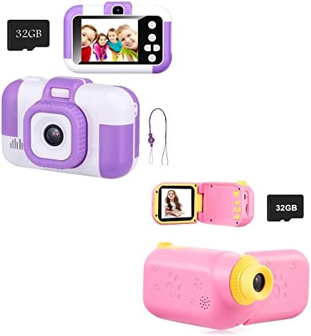 Loyang Kids Video Camera Digital Camcorder - Christmas Birthday Gifts for Children 3 4 5 6 7 8 9 10 Years Old, Kids Mini Sport DV for Girls and Boys Toy with 32GB SD Card & 2.4" Screen-Pink Purple