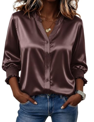 LOMON Teacher Outfits for Womens Tops Dressy Casual Plus Size Clothes for Women Blouses Dressy Casual 2026(Brown,XL)