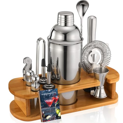 Cocktail Shaker Set Bartender Kit: 13-Pcs Bar Tools Set with Bamboo Stand, Essential Bar Accessories...